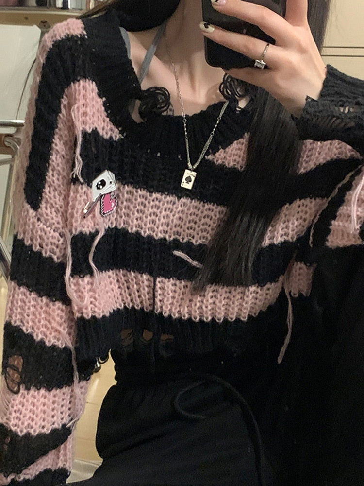 Gothic Pink Striped Sweater