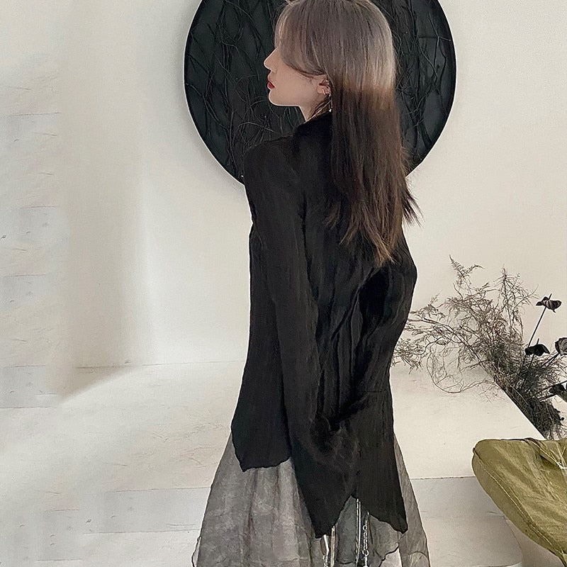 Gothic Black Shirt Aesthetic Blouse