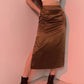 Fashionable Vintage Satin Skirt with High Waist and Elegant Side Split"