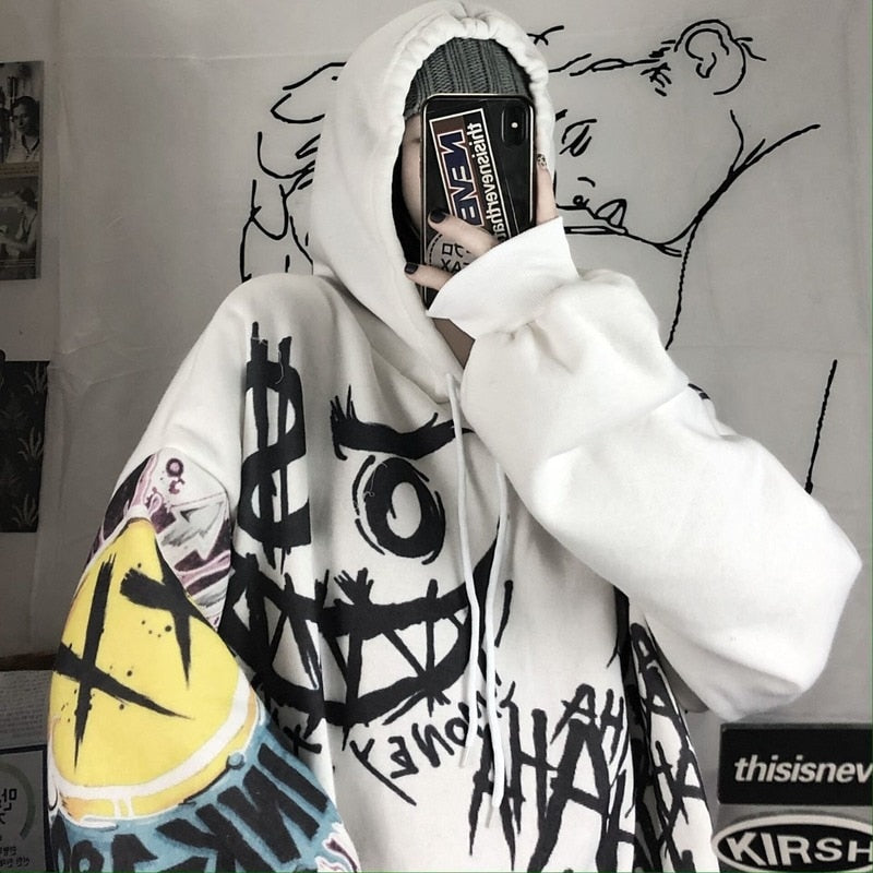 "Gothic Streetwear Zip Up Hoodie - Punk Flame Print Sweatshirt for Women"