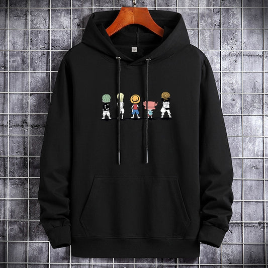 Black Anime Hoodie for Men with Bold Graphic Print"