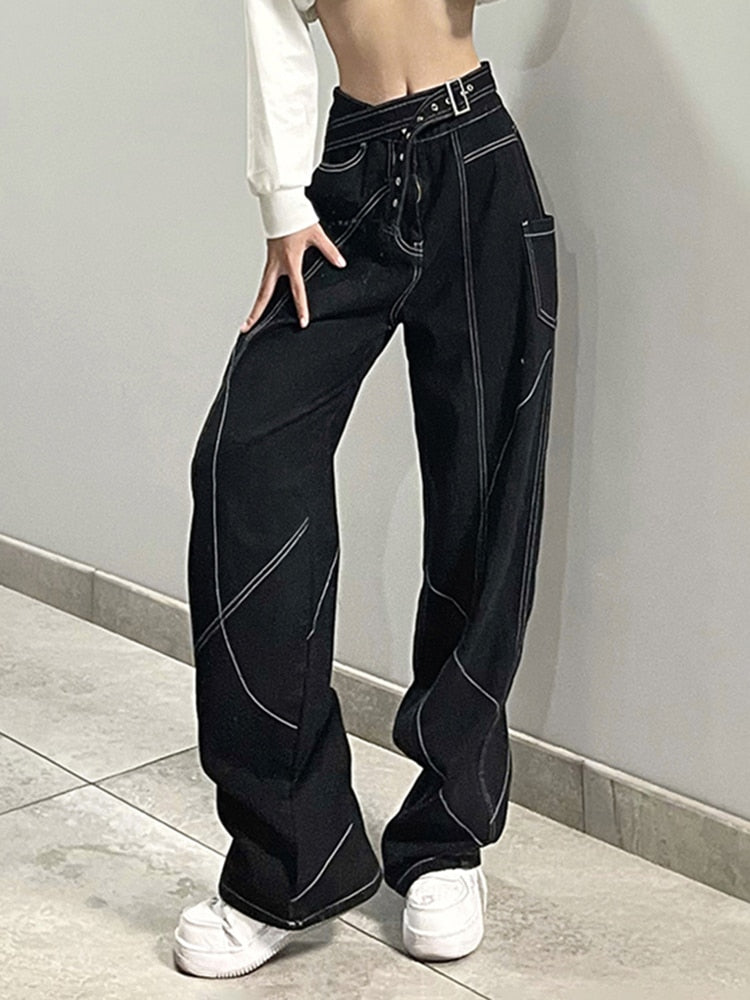 Gothic Black Wide Leg Jeans