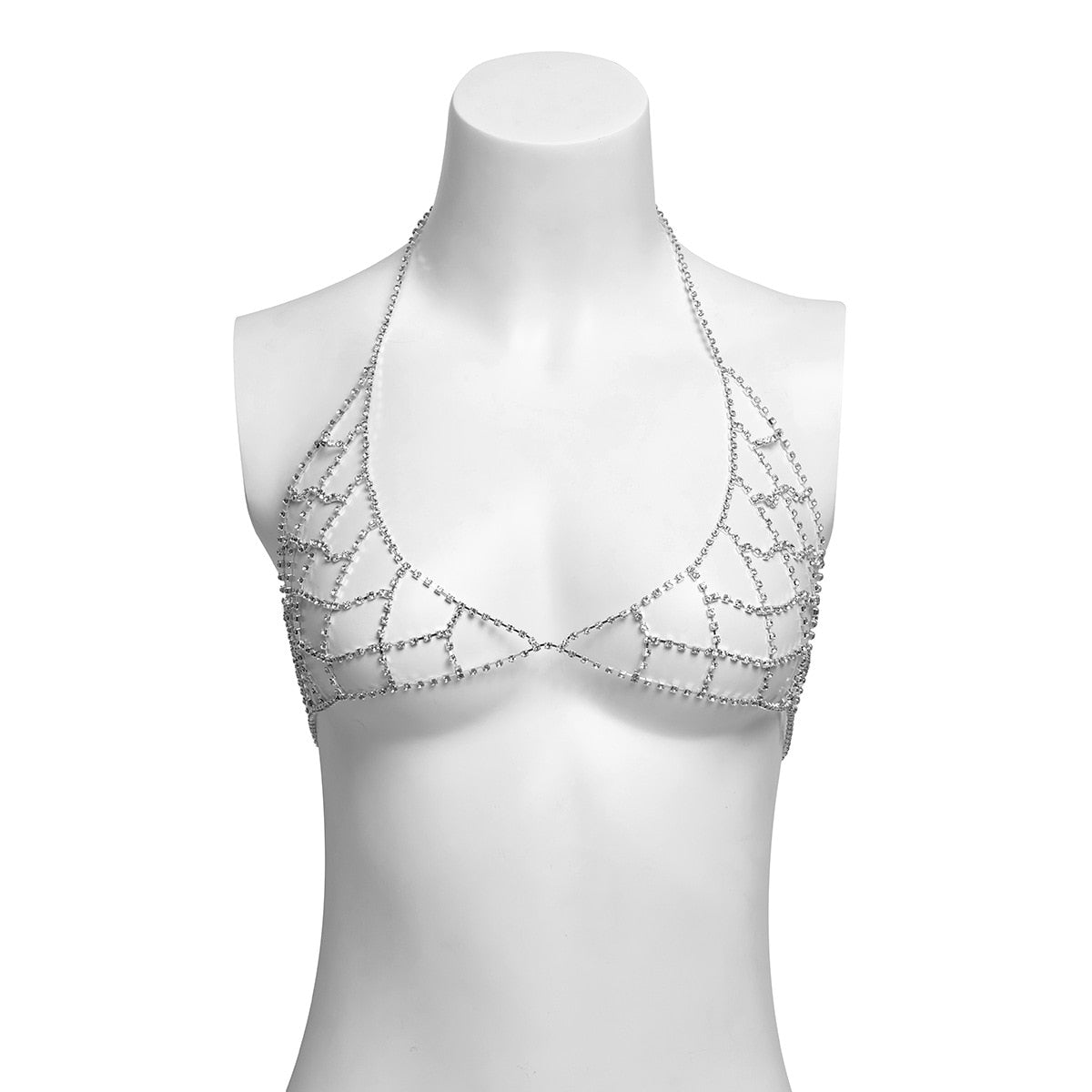 Gothic Crystal Net Bra - Shiny Rhinestone Linings