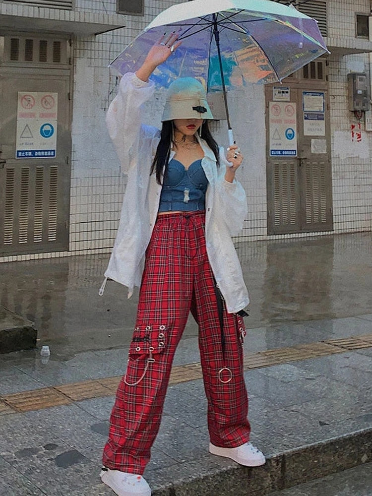 Gothic Punk Cargo Plaid Pants
