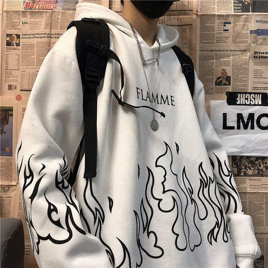 Gothic Flame Print Sweatshirt - Punk Oversized Zip Up Hoodie"