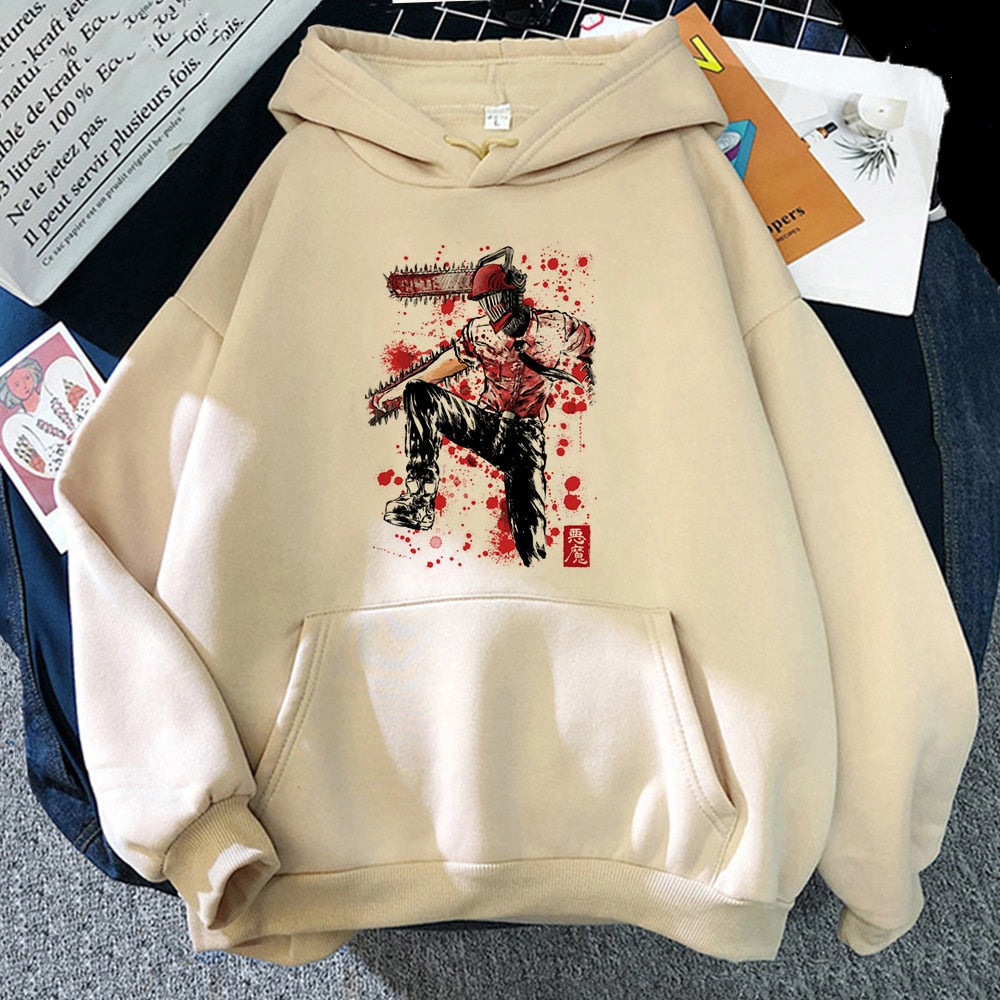 "Make a bold fashion statement with this Gothic Chainsaw Anime Hoodie Sweatshirt"