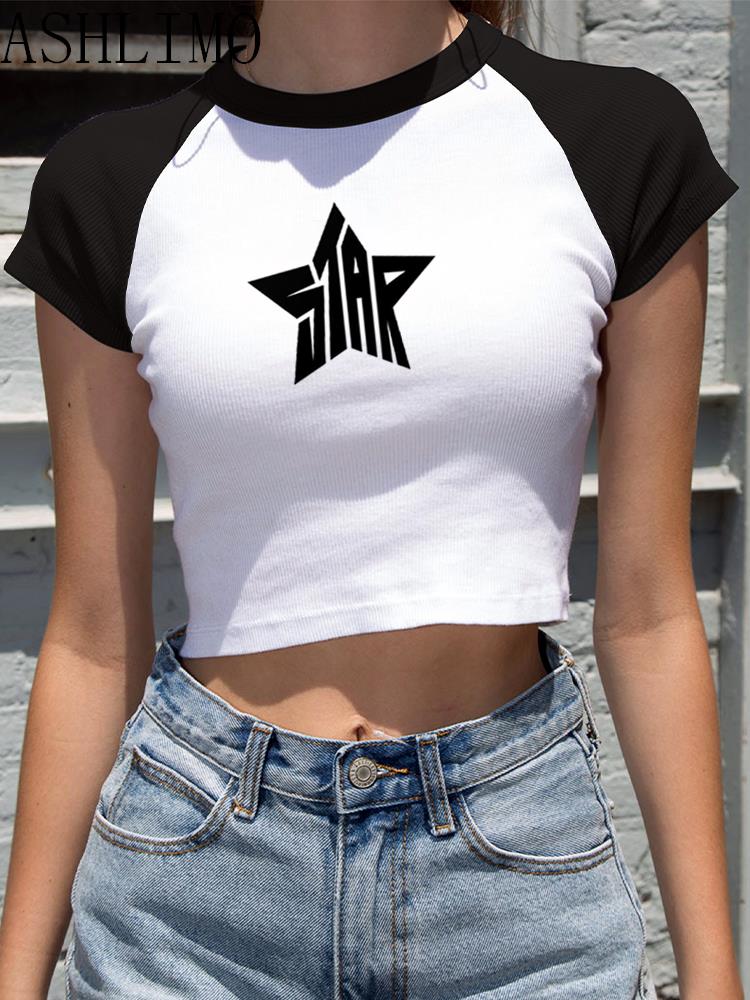 Dark and alluring Y2K-inspired top with a captivating star print