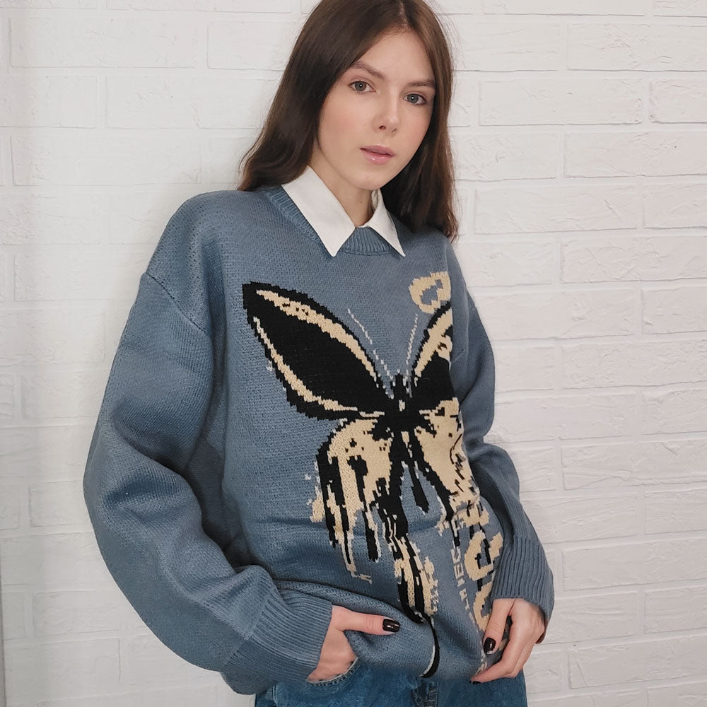 Butterfly Print Knitted Sweater