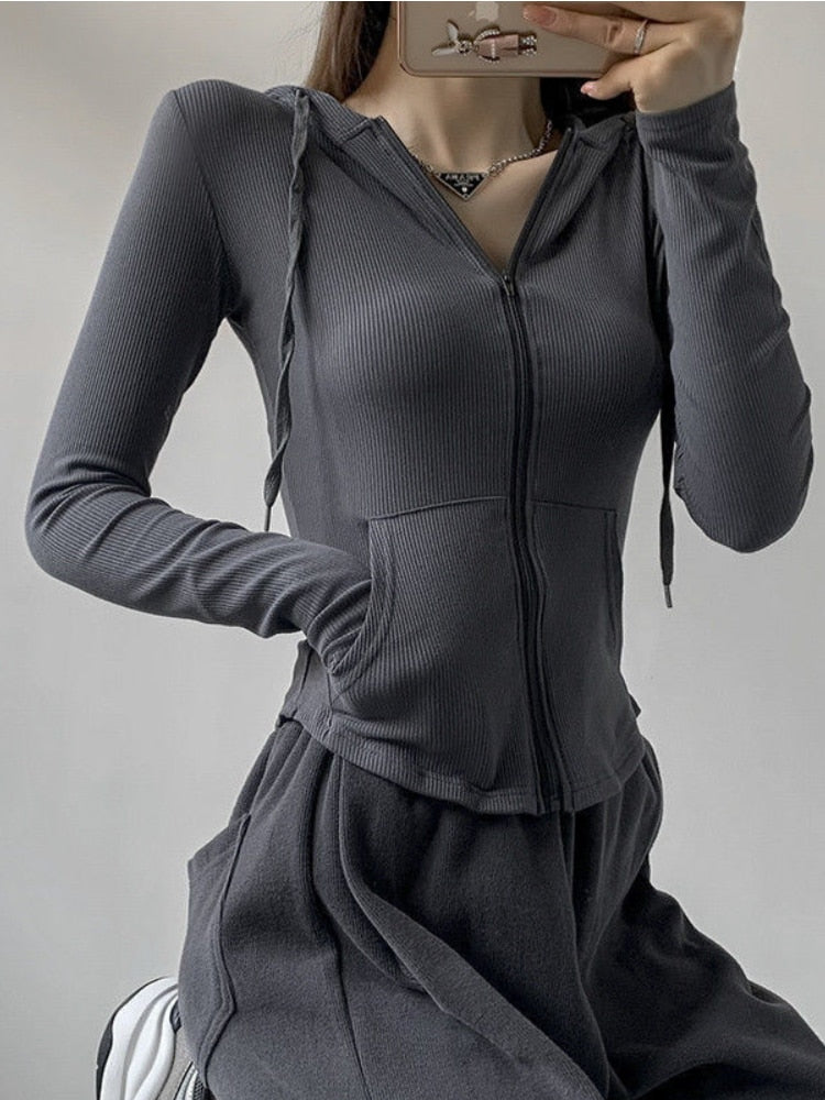 Gothic Streetwear Zip Up Oversized T-Shirt with Hood
