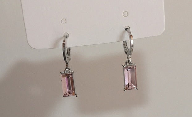 Gothic Chain Necklace with Pink Heart Drop Pendant and Earrings