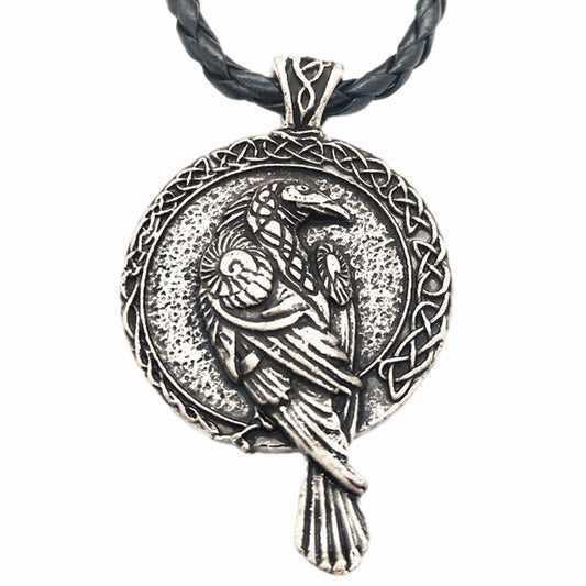 Gothic Thin Chain Necklace with Odin Raven Talisman Pendant