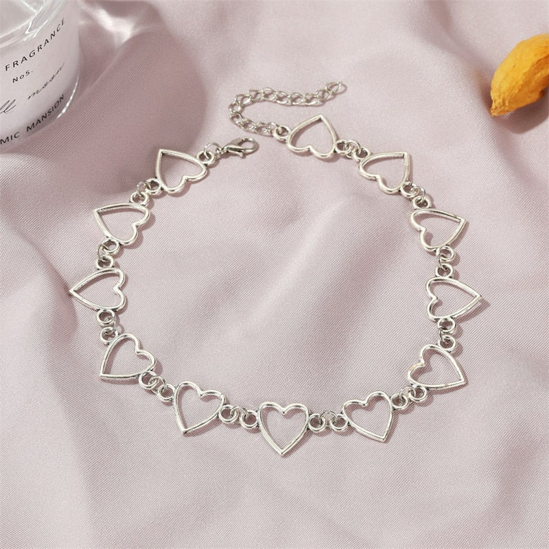 Gothic Choker Necklace with Hearts - K-Pop Style