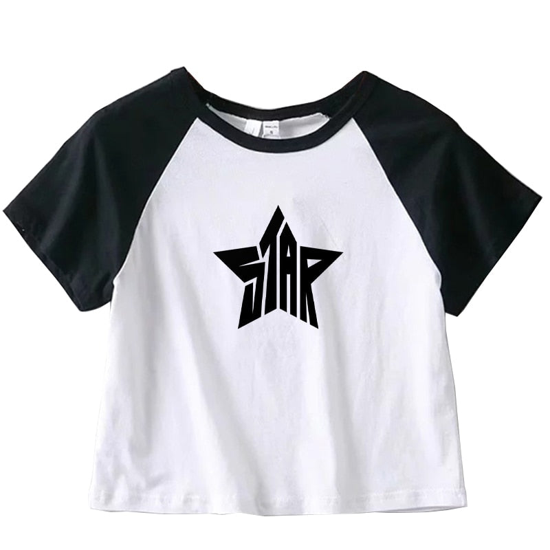 Elegant and chic star-printed top with a gothic twist