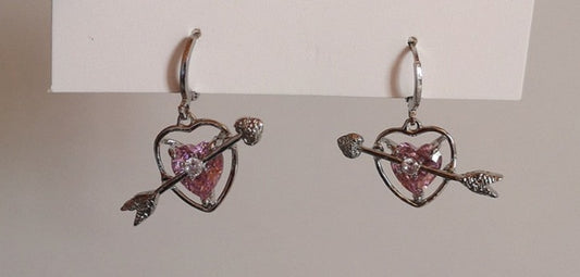 Gothic Chain Necklace with Pink Heart Drop Pendant and Earrings