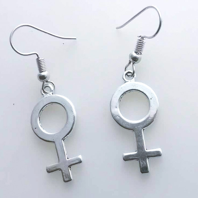 Gothic Silver Metal Earnings for Women - Female Gender Symbol