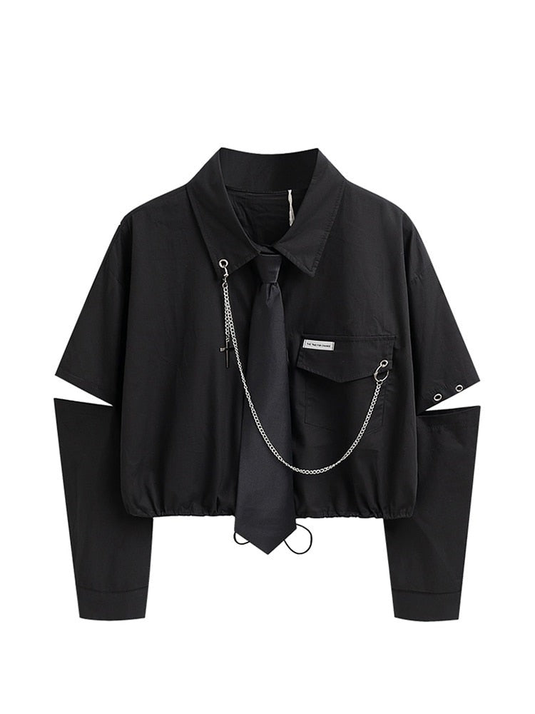 Black Gothic Shirt with Tie and Chain, Great for a Dark and Alternative Wardrobe