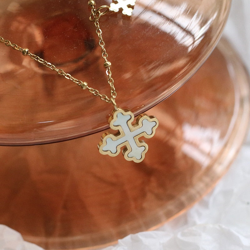 Gothic Shell Cross Pendant Necklace