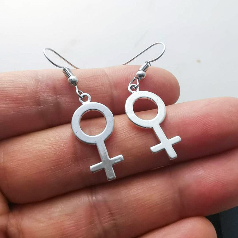 Gothic Silver Metal Earnings for Women - Female Gender Symbol