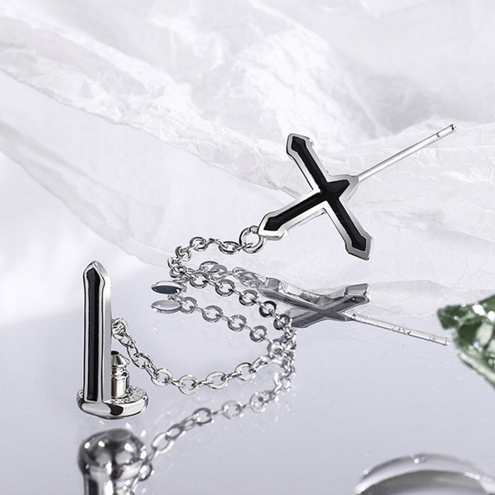 Gothic Cross Tassel Drop Earrings