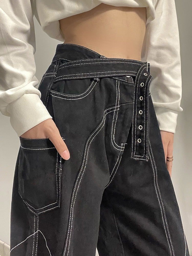 Gothic Black Wide Leg Jeans