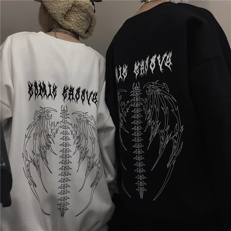 "Bold and Stylish Flame Print Sweatshirt - Gothic Oversized Hoodie"