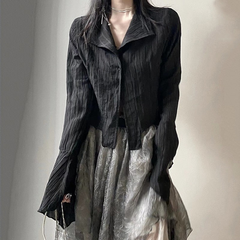 Gothic Black Shirt Aesthetic Blouse