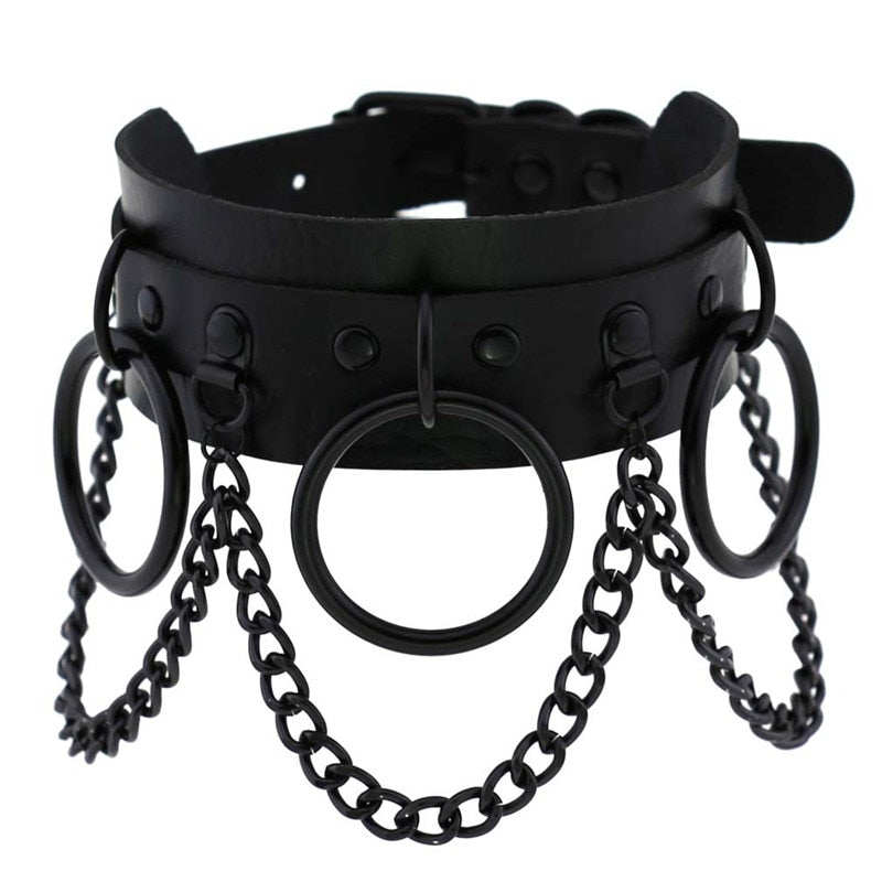 Gothic Choker Necklace with Spikes, Chains and Pendants