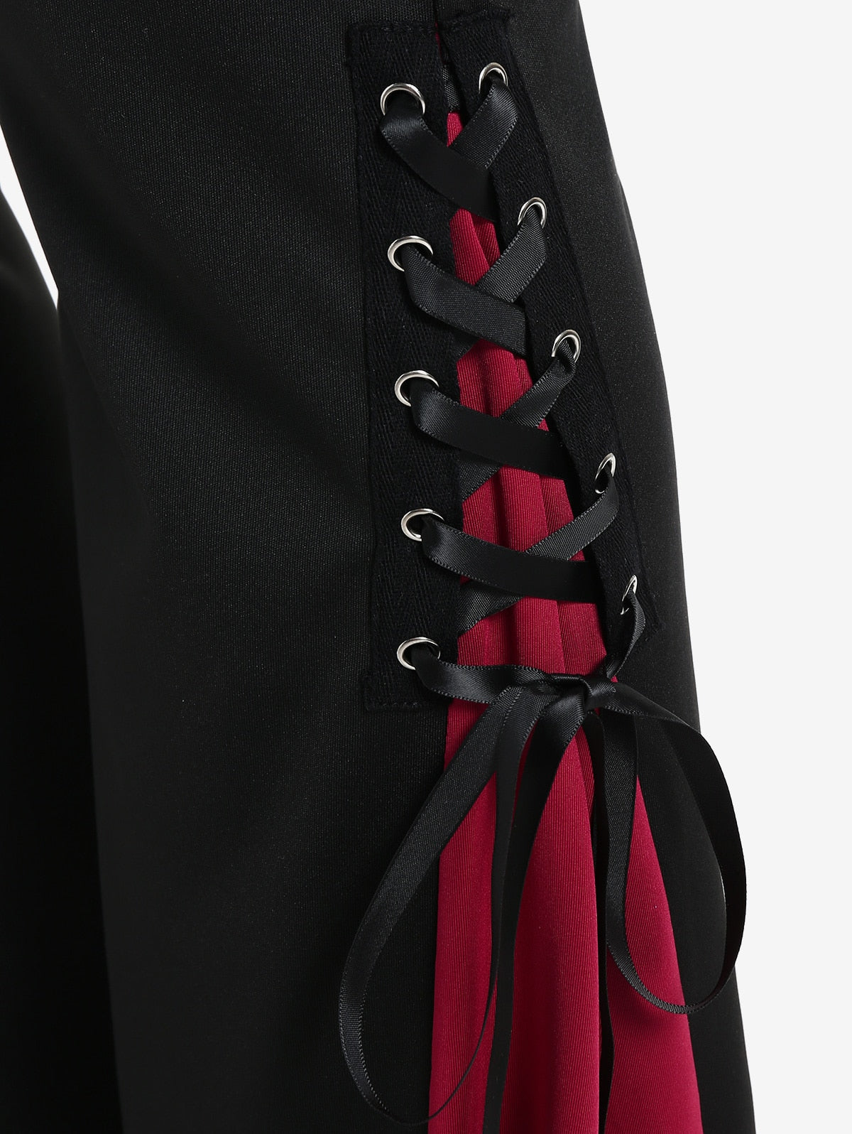 Gothic Lace Up Hem Flare Pants
