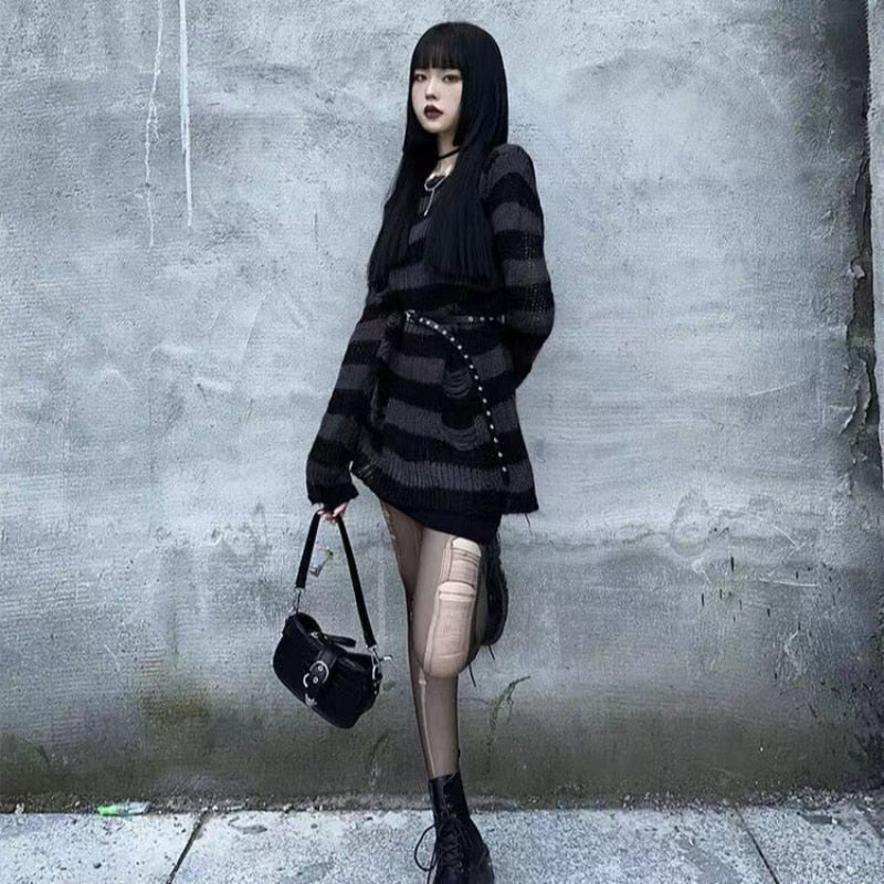 Gothic Sweater with Striped Design