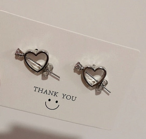 Gothic Chain Necklace with Pink Heart Drop Pendant and Earrings
