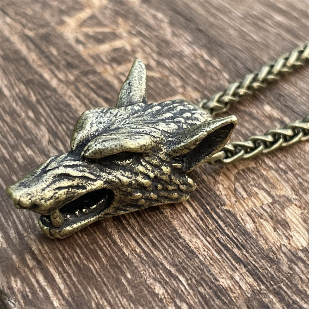 Gothic Chain Necklace with Viking Wolf Pendant