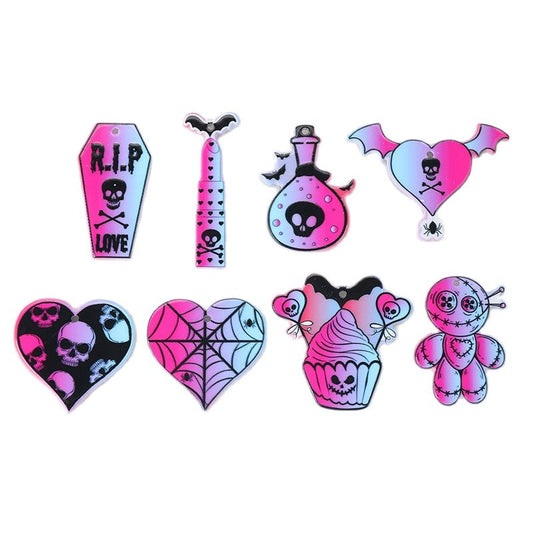 Spooky Gothic Acrylic DIY Earrings and Necklace Pendants - 8 Pcs