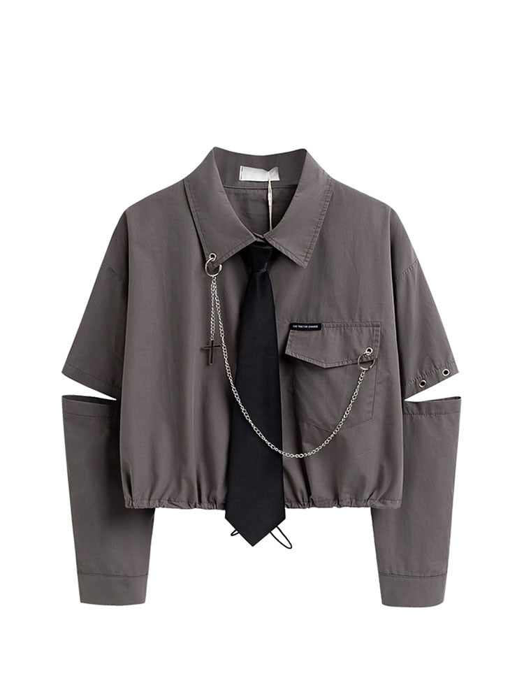 Black Gothic Shirt with Tie and Chain, Great for a Dark and Alternative Wardrobe