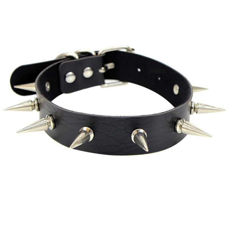 Gothic Choker Necklace with Spikes, Chains and Pendants