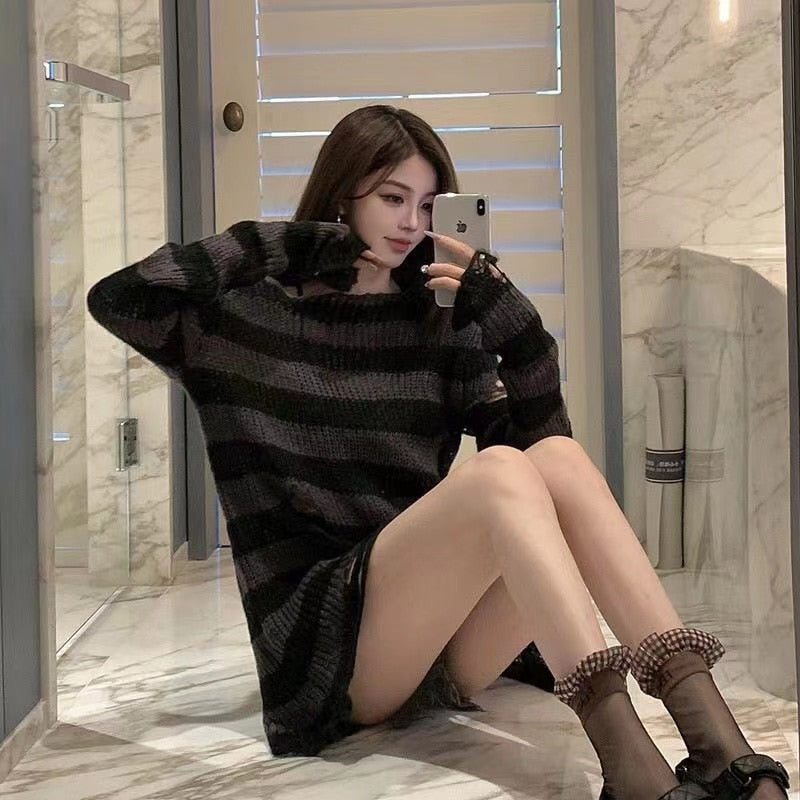 Gothic Sweater with Striped Design