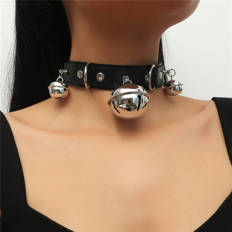 Gothic Choker Necklace with Spikes, Chains and Pendants