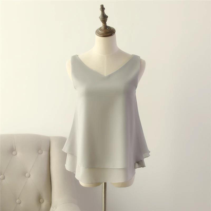 Summer Sleeveless Chiffon Blouse Solid V-neck