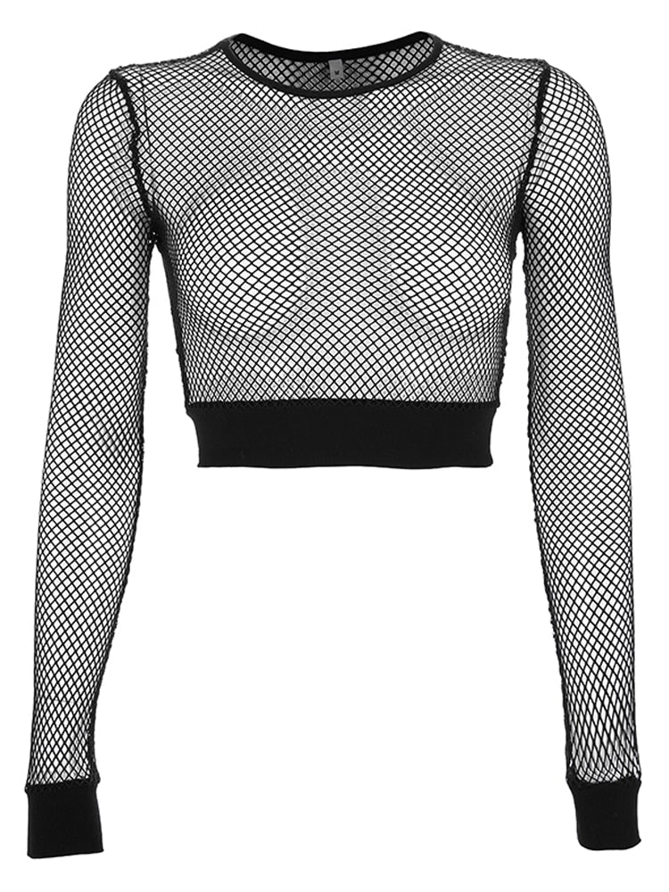 Sexy Mesh Crop Top Tee Shirt with Hollow Out Design