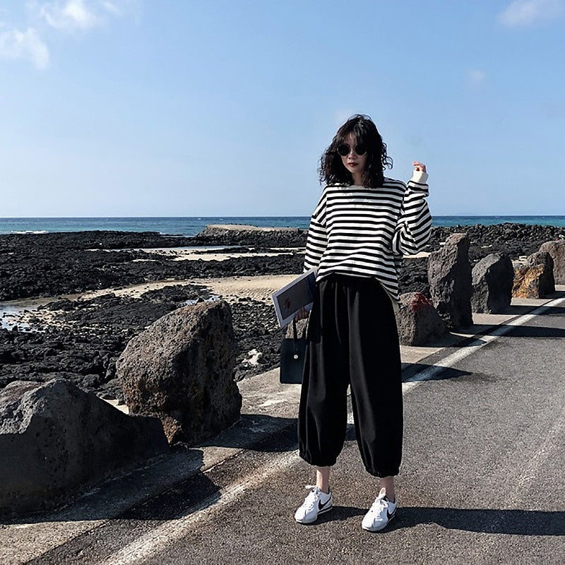 Gothic Japan style Stripe Cotton Hoodie for Women