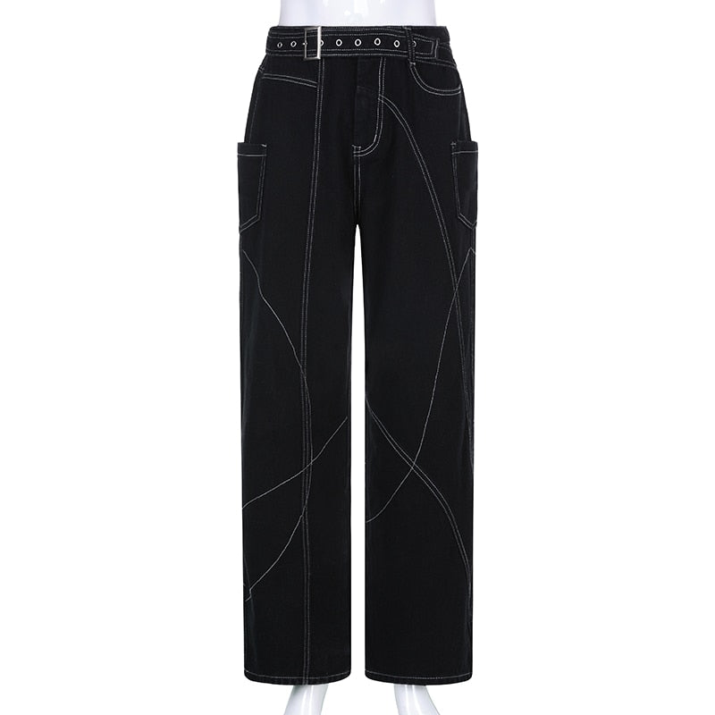 Gothic Black Wide Leg Jeans