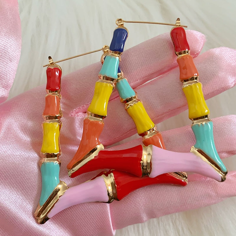Gothic Rainbow Heart Hoop Earrings Korean Fashion