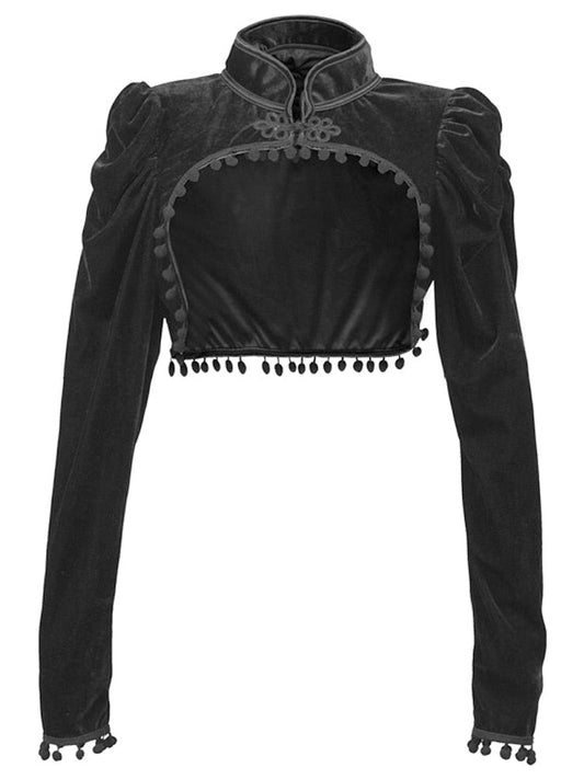 Stylish Gothic Black Velvet Short Steampunk Crop Jacket