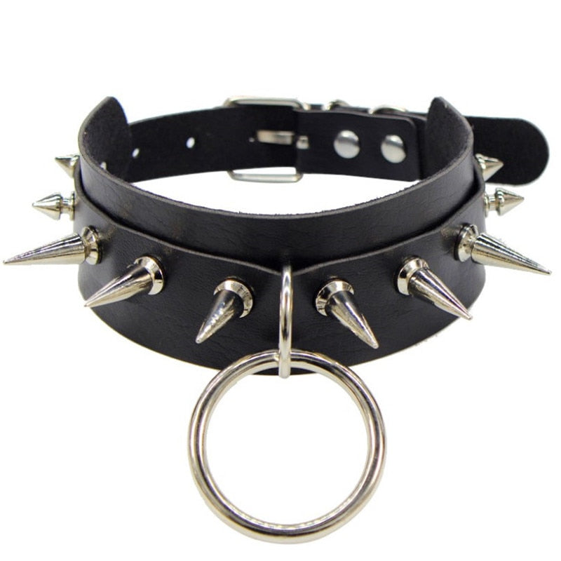 Gothic Choker Necklace with Spikes, Chains and Pendants