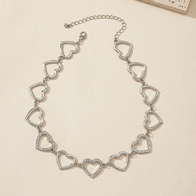 Gothic Choker Necklace with Hearts - K-Pop Style