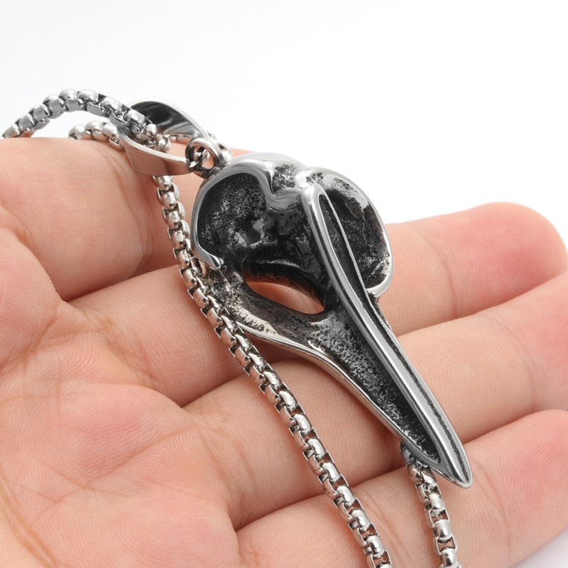Gothic Chain Necklace with Odin Crow Skull Pendant