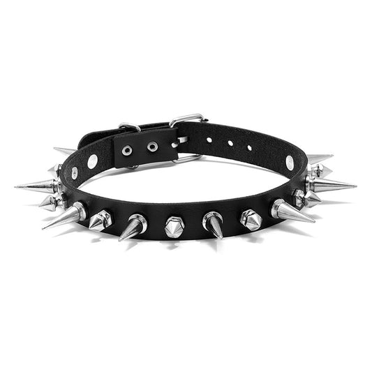 Gothica-Clothing Punk Long Spike Choker Leather Collar