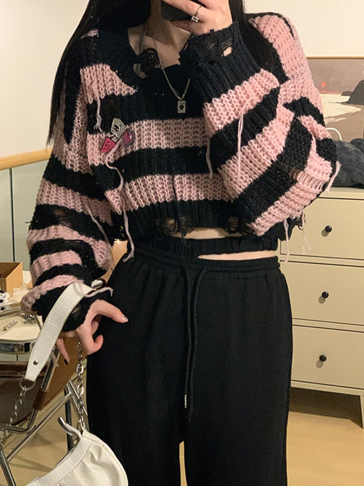 Gothic Pink Striped Sweater
