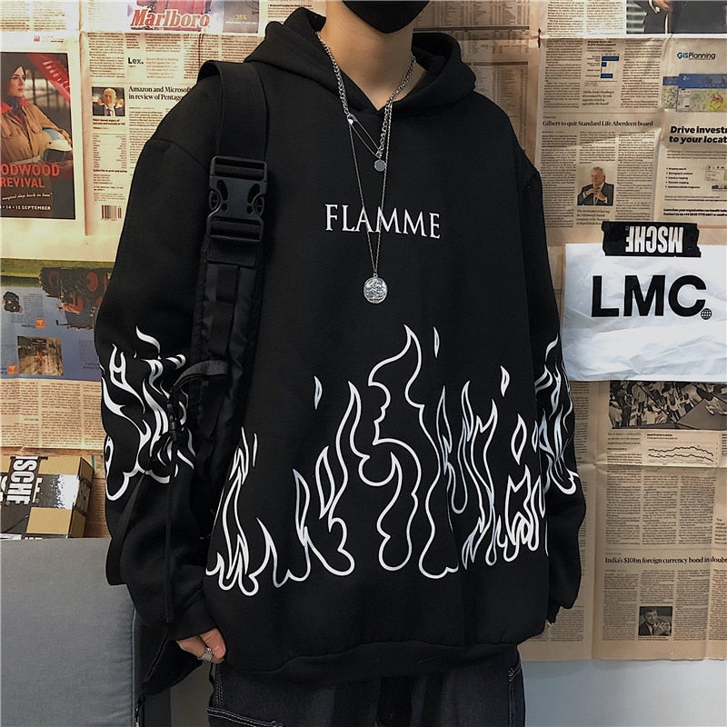Bold and Striking Flame Print Sweatshirt - Gothic Zip Up Hoodie"