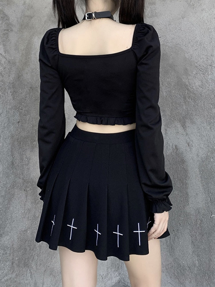 Gothic Black V-neck Crop Top