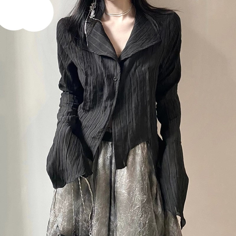 Gothic Black Shirt Aesthetic Blouse
